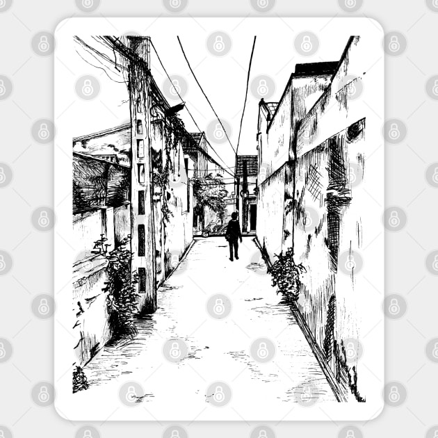 Images of Vietnam - Hoi An Alleyway, Vietnam Sticker by bens black line art